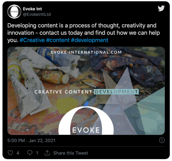 Content Development Dubai - Evoke International Twitter