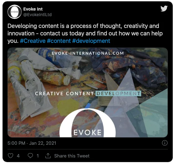 The Key To Content Content Development Dubai - Evoke International Twitter